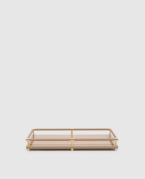 Giobagnara Brown lacquered tray with leather BTLTAUPEGOLDRV105