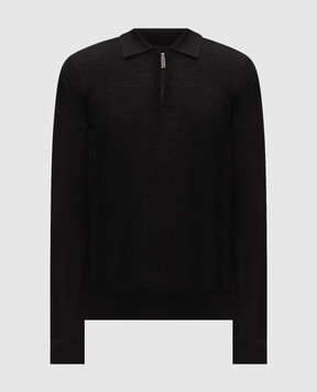 Stefano Ricci Black cashmere and silk polo shirt K606428P30F26316
