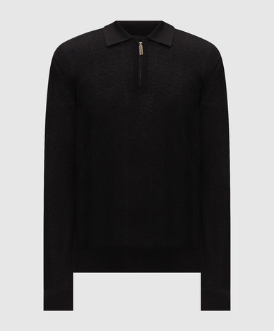 Black cashmere and silk polo shirt