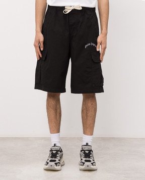 Palm Angels Black cargo shorts with logo embroidery PMCS012S26FAB002