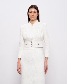 Alessandra Rich White tweed cropped jacket with sequins FABX4326F4702