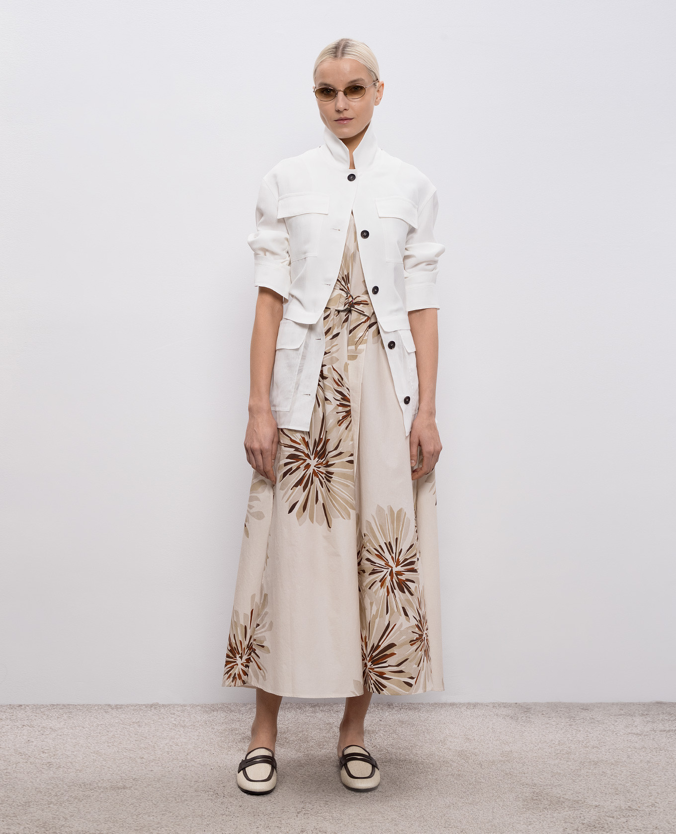 

Beige floral print midi dress Brunello Cucinelli