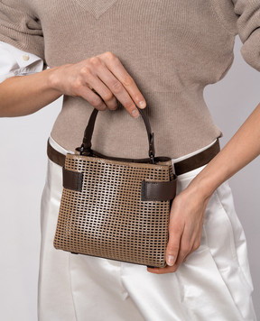 Brunello Cucinelli Essence brown suede bag with lurex and monil chain MBDGD2499