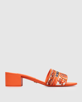 Dolce&Gabbana Orange mules with Majolica embroidery CR1748AV804