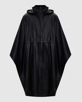 Yves Salomon Army Black leather cape with hood 26EFC03104L05W