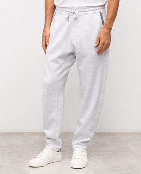 Brunello Cucinelli Sea Island Grey Melange Sweatpants with Emblem MM8433102G