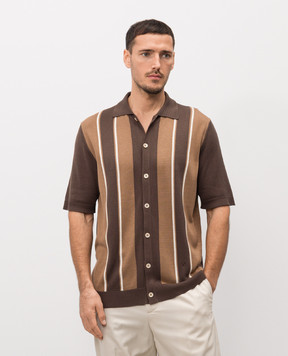 ISAIA Brown striped silk shirt MG8450Y0545
