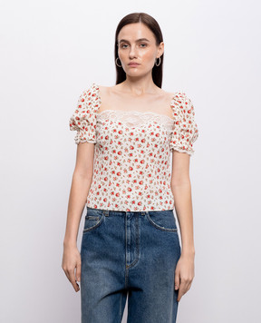 Dolce&Gabbana White silk top with lace print F7BK1TFSA79