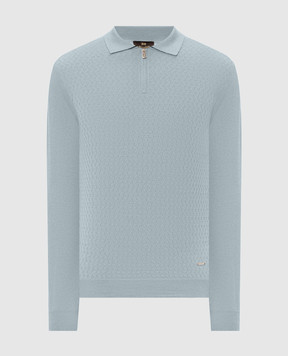 Enrico Mandelli Blue wool polo shirt with pattern 4K055A6210