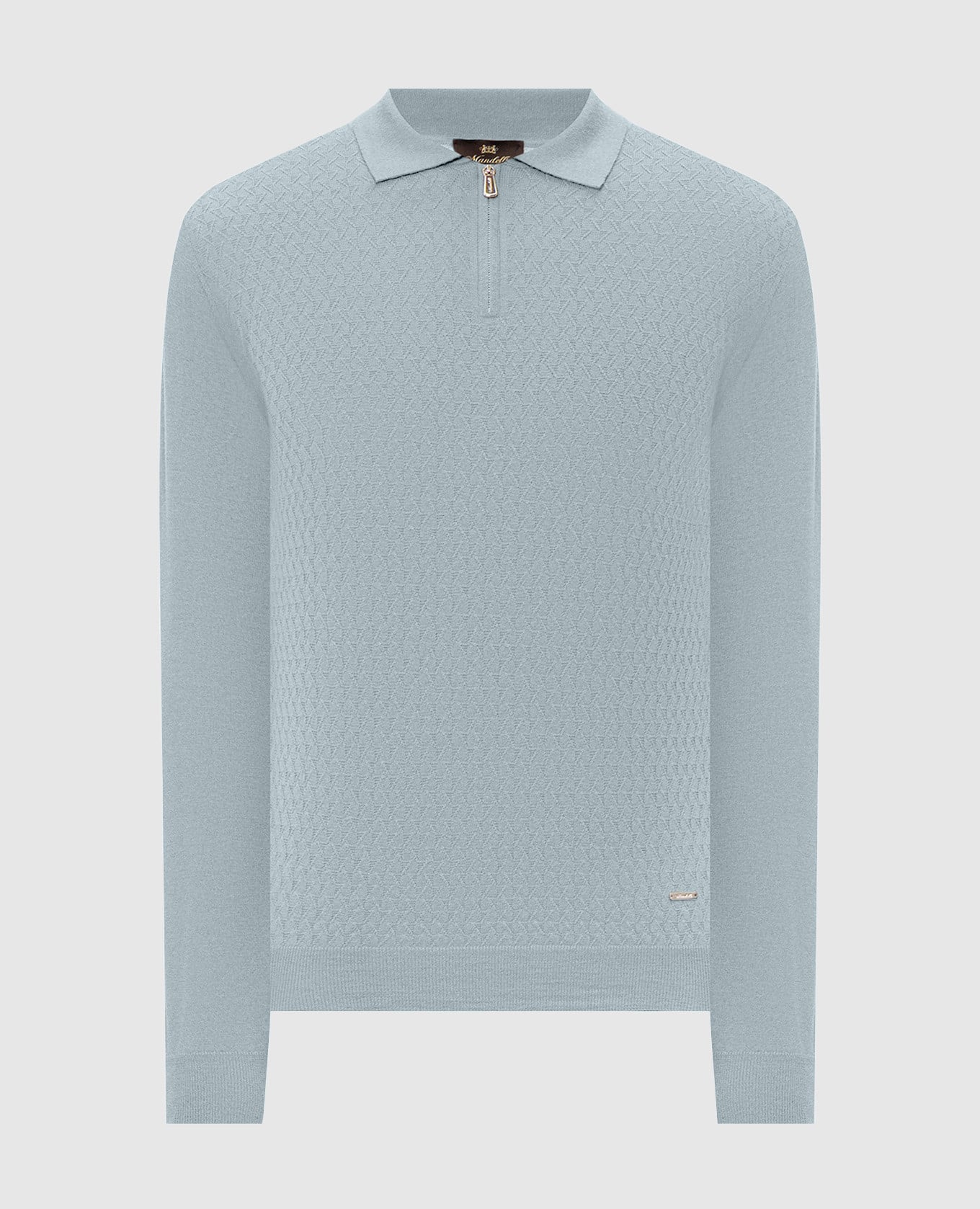 Blue wool polo shirt with pattern