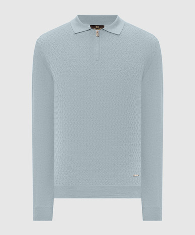 Polo blu in lana con fantasia
