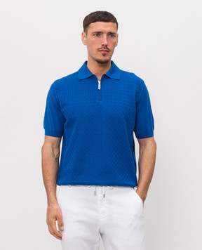Stefano Ricci Blue polo shirt in woven geometric pattern K212039P31F26195