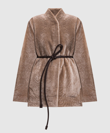 Beige sheepskin coat with belt