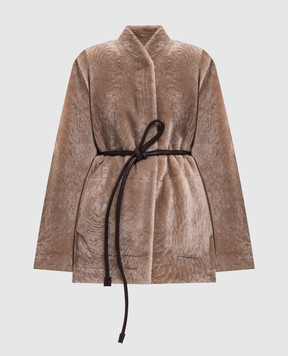 Babe Pay Pls Beige sheepskin coat with belt 2328ASTRAGAN