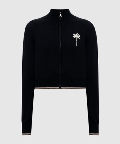 Black wool cardigan with logo embroidery