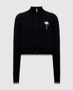 Palm Angels Black wool cardigan with logo embroidery PAWHK001KN001