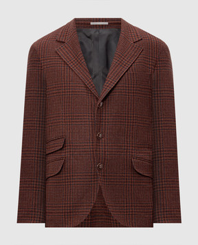 Brunello Cucinelli Tailor Cavallo brown cashmere check jacket MV4667BWD1