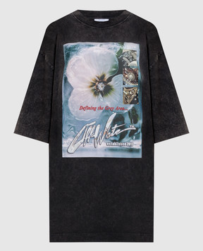 Off-White Grey T-shirt dress with ADV print 2DH00AS26JER001