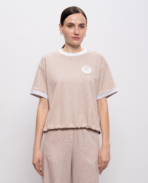 Peserico Beige melange t-shirt with logo patch S06475J005667
