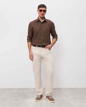 Kiton Brown linen shirt UMCNERHH09690