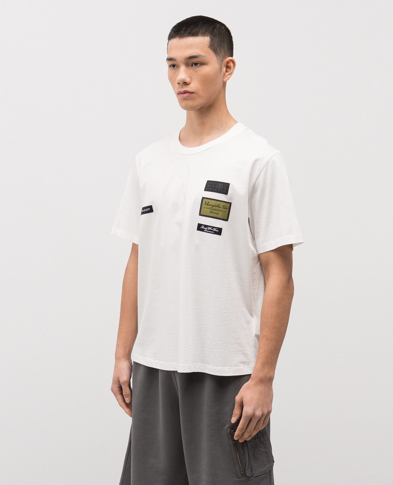

White T-shirt with branded patches Maison Margiela MM6