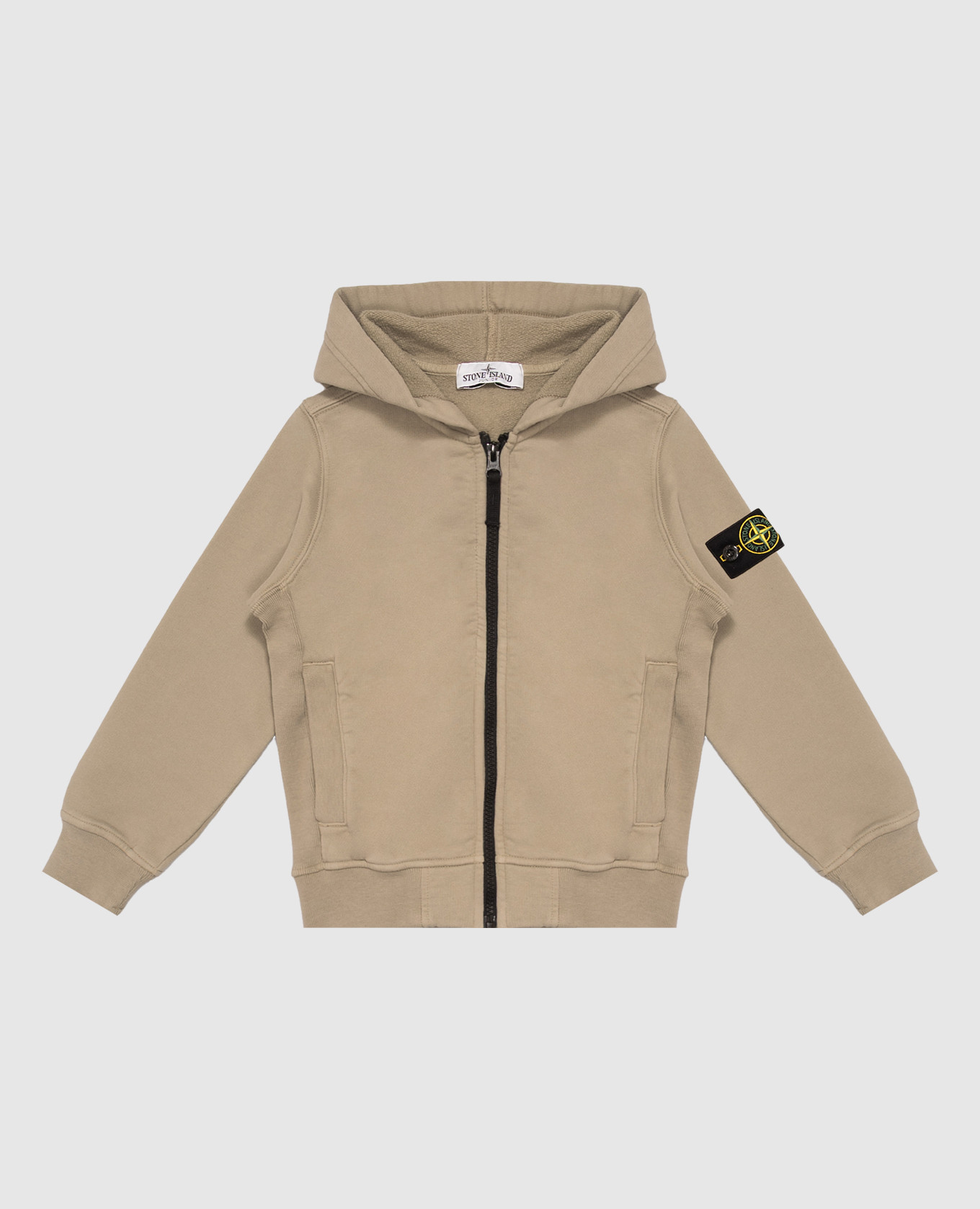 Children's khaki sports jacket with logo patch