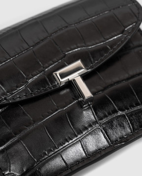 Toteme Black leather T-lock cardholder with crocodile embossed design 251WAM0042LE0076