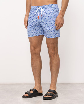 ISAIA Blue printed swim shorts with embroidered logo COSI19BW260