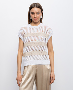 Peserico White striped knitted top S99147F059110F