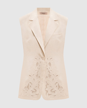 Twinset Beige linen vest with richelieu embroidery 261TP2314