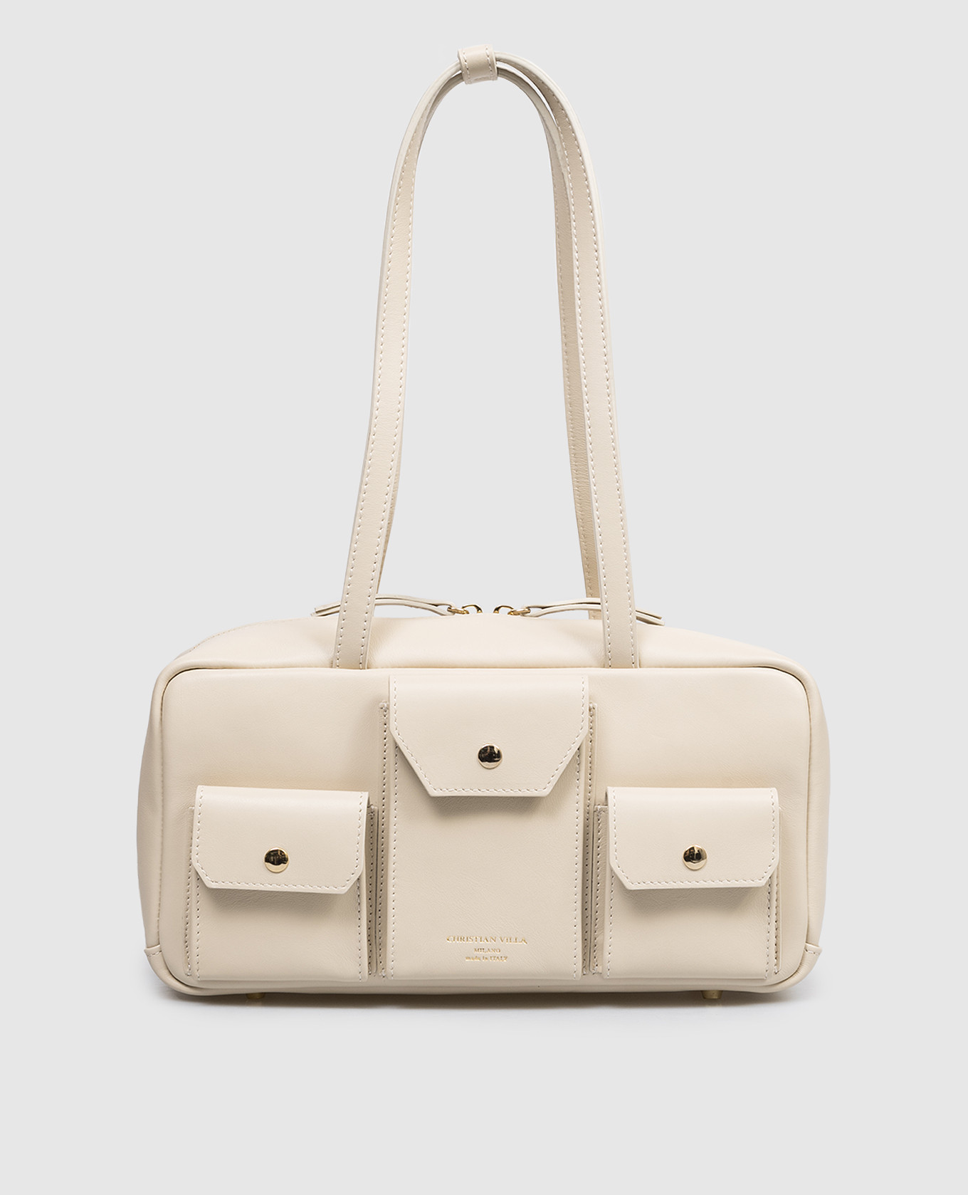 

Beige leather tote bag with logo print Christian Villa