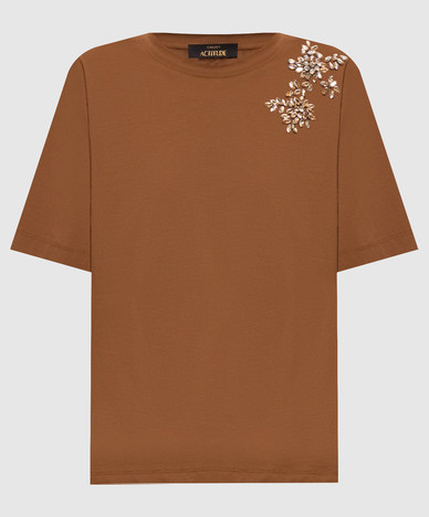 Brown T-shirt with crystals