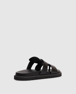Versace Black leather flip-flops with emblem 10218581A16146