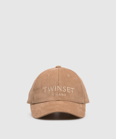 Brown corduroy cap with logo embroidery
