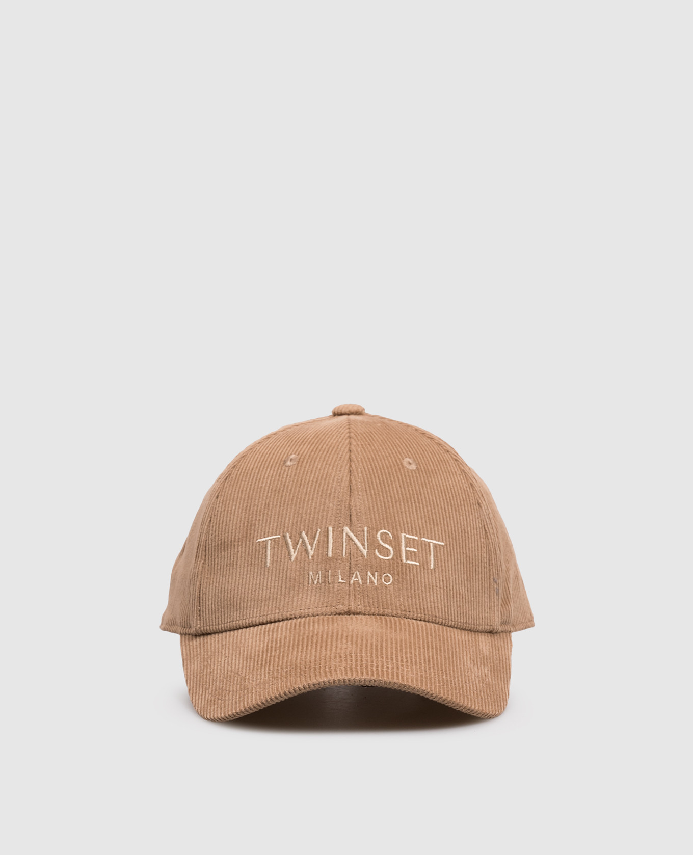 Brown corduroy cap with logo embroidery
