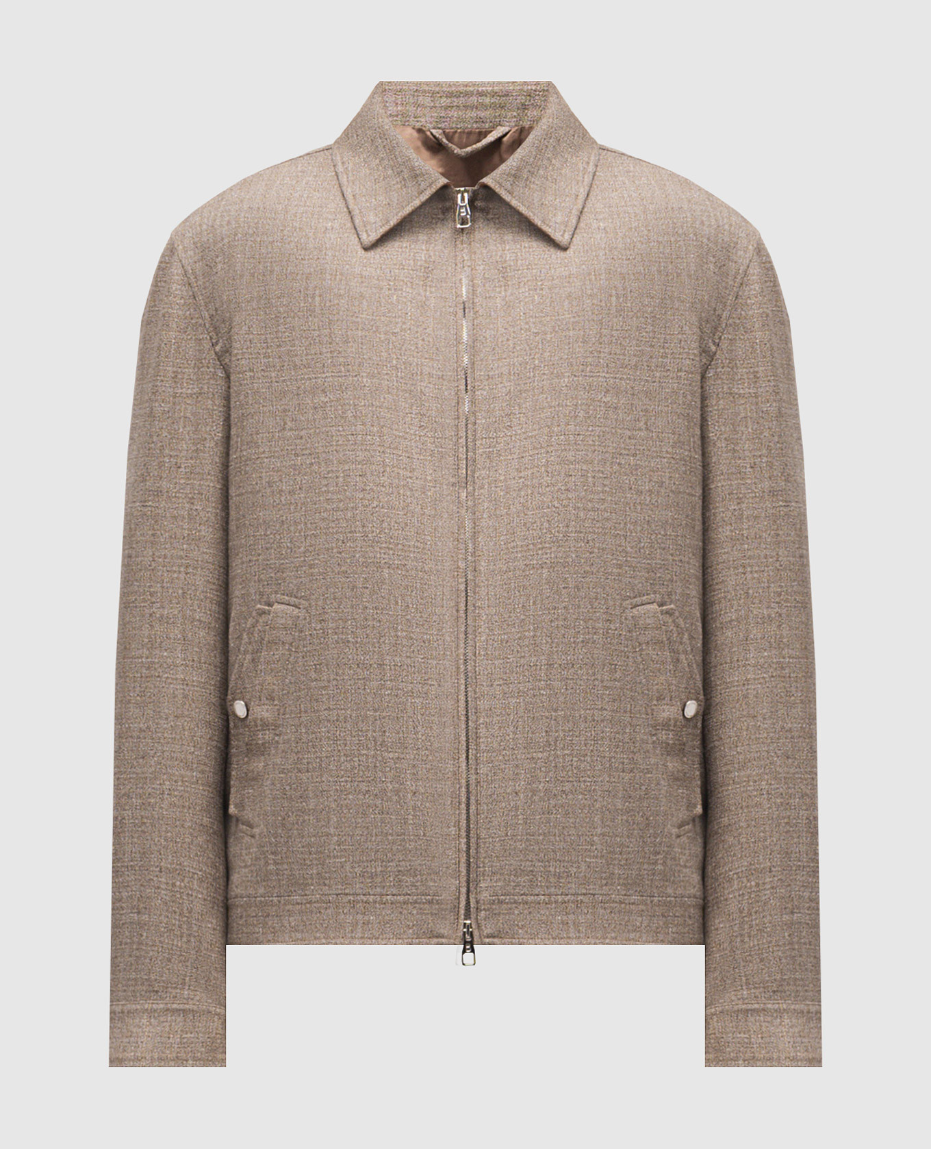 Brown wool, silk and linen jacket with emblem Brett Johnson