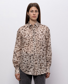 Brunello Cucinelli Beige leopard print silk blouse MP960M1Z06