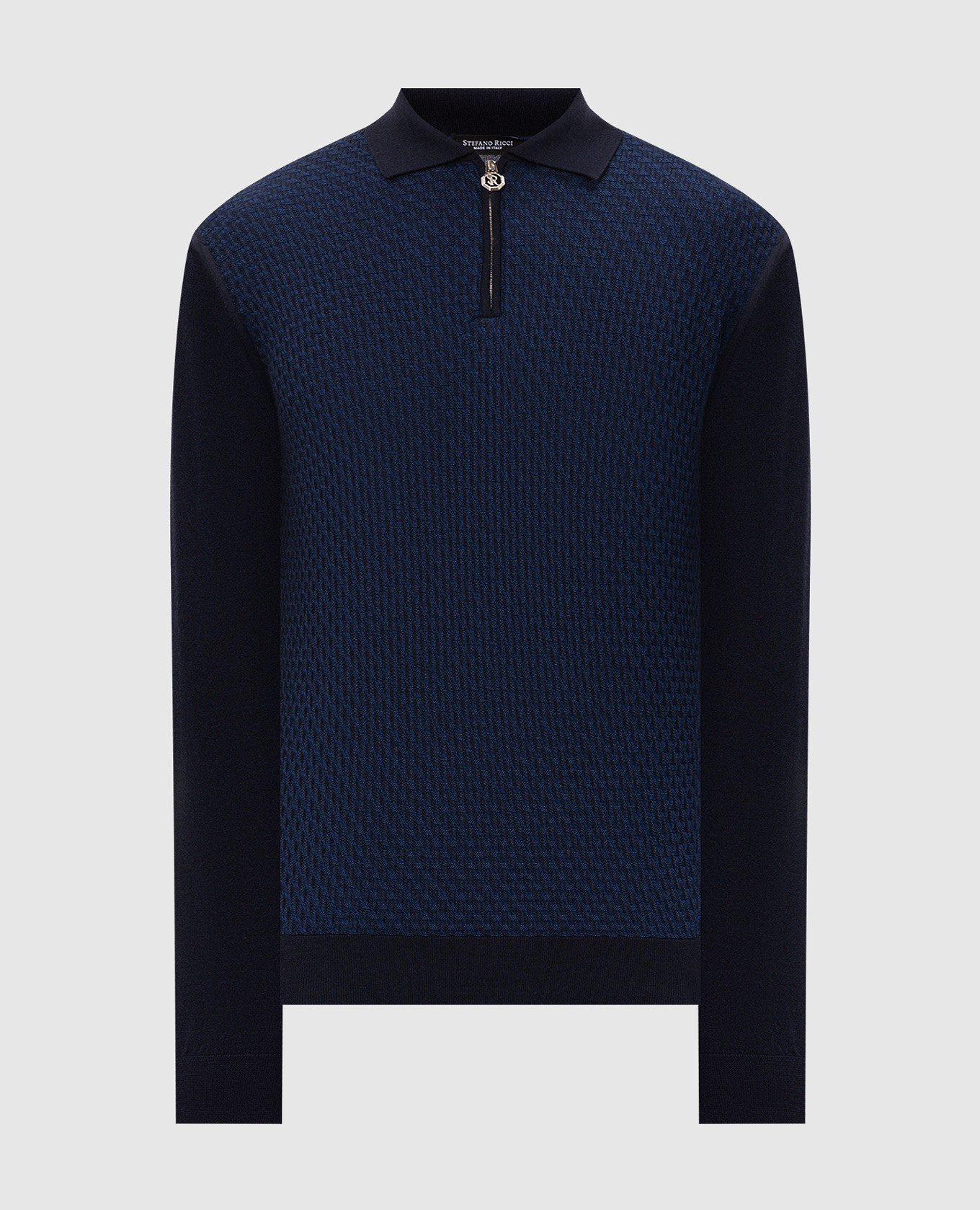 Blue wool, silk and cashmere polo shirt