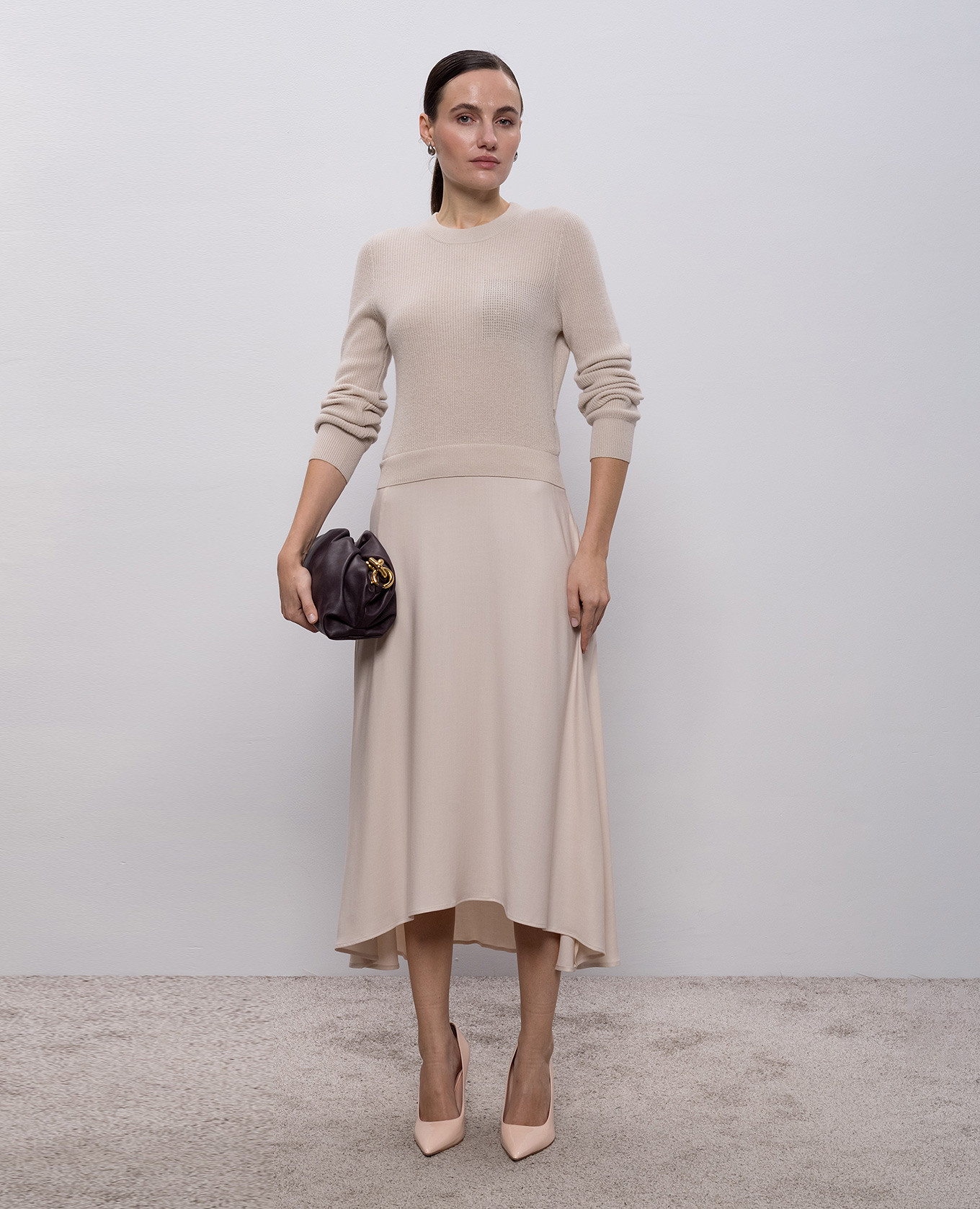 Beige midi dress with wool, silk and cashmere Peserico 2
