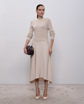 Peserico Beige midi dress with wool, silk and cashmere S82085F129B018