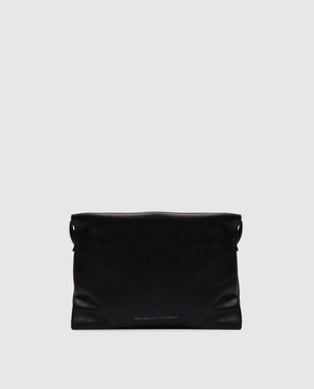Brunello Cucinelli Black leather pouch bag with monil chain MBXAD2808P