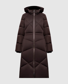 Be Florence Dark brown elongated down jacket with hood BE26110