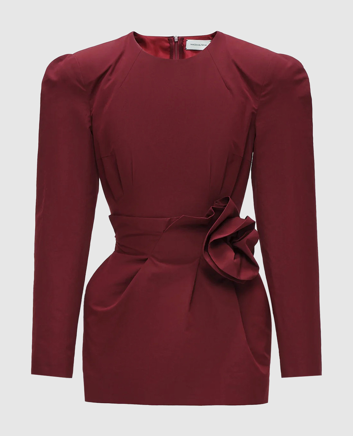 Burgundy silk mini dress with accent shoulders Magda Butrym