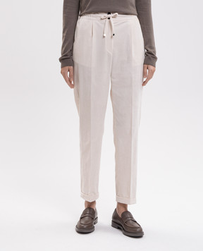 Kiton Ivory velour trousers with lapels D53116K0591I
