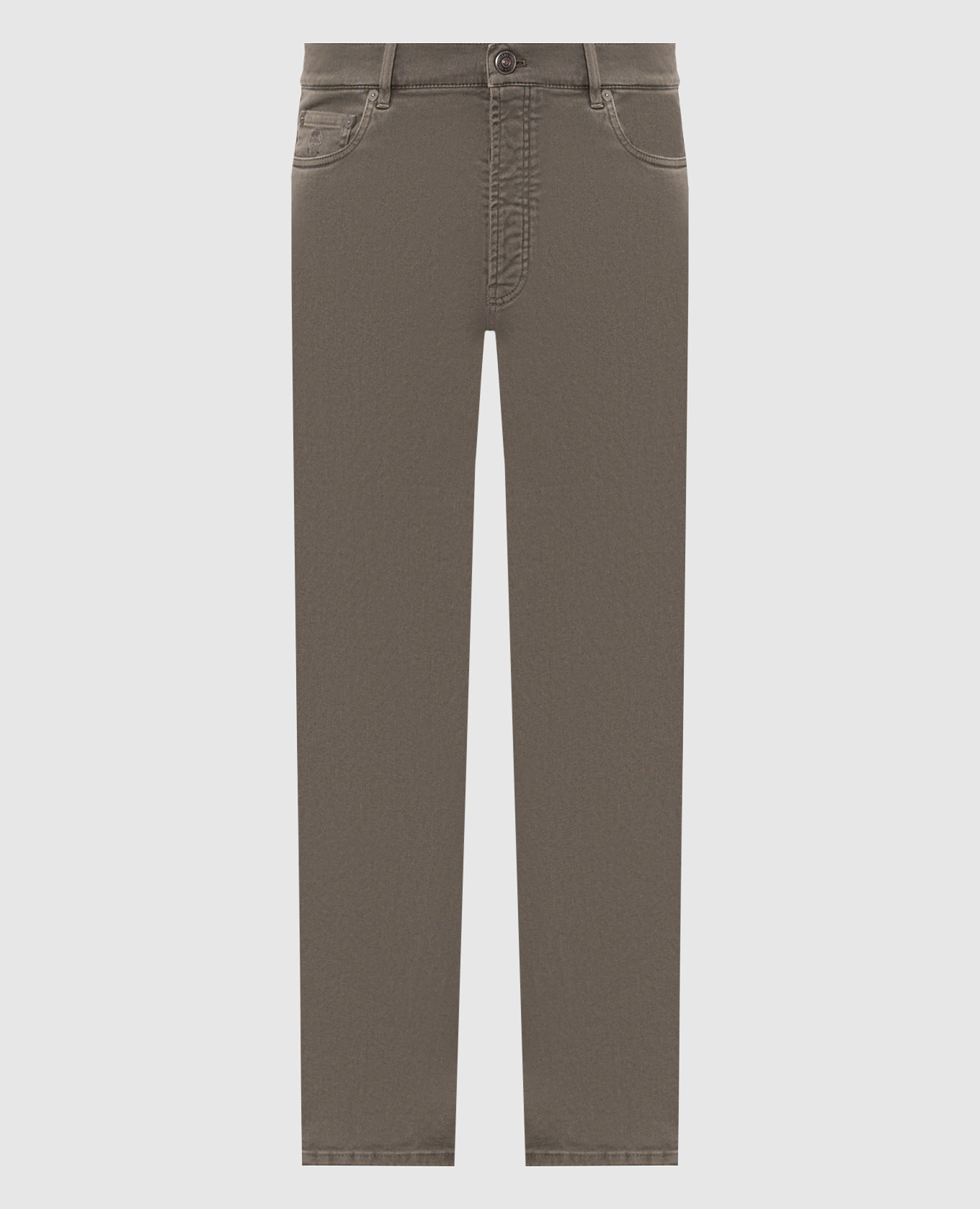 Khaki jeans with logo patch