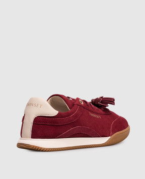 Twinset Burgundy suede sneakers with logo print 262TCP090
