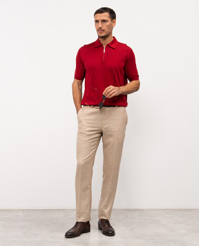Stefano Ricci Burgundy silk polo shirt with embroidered monogram logo K616215P31F26101