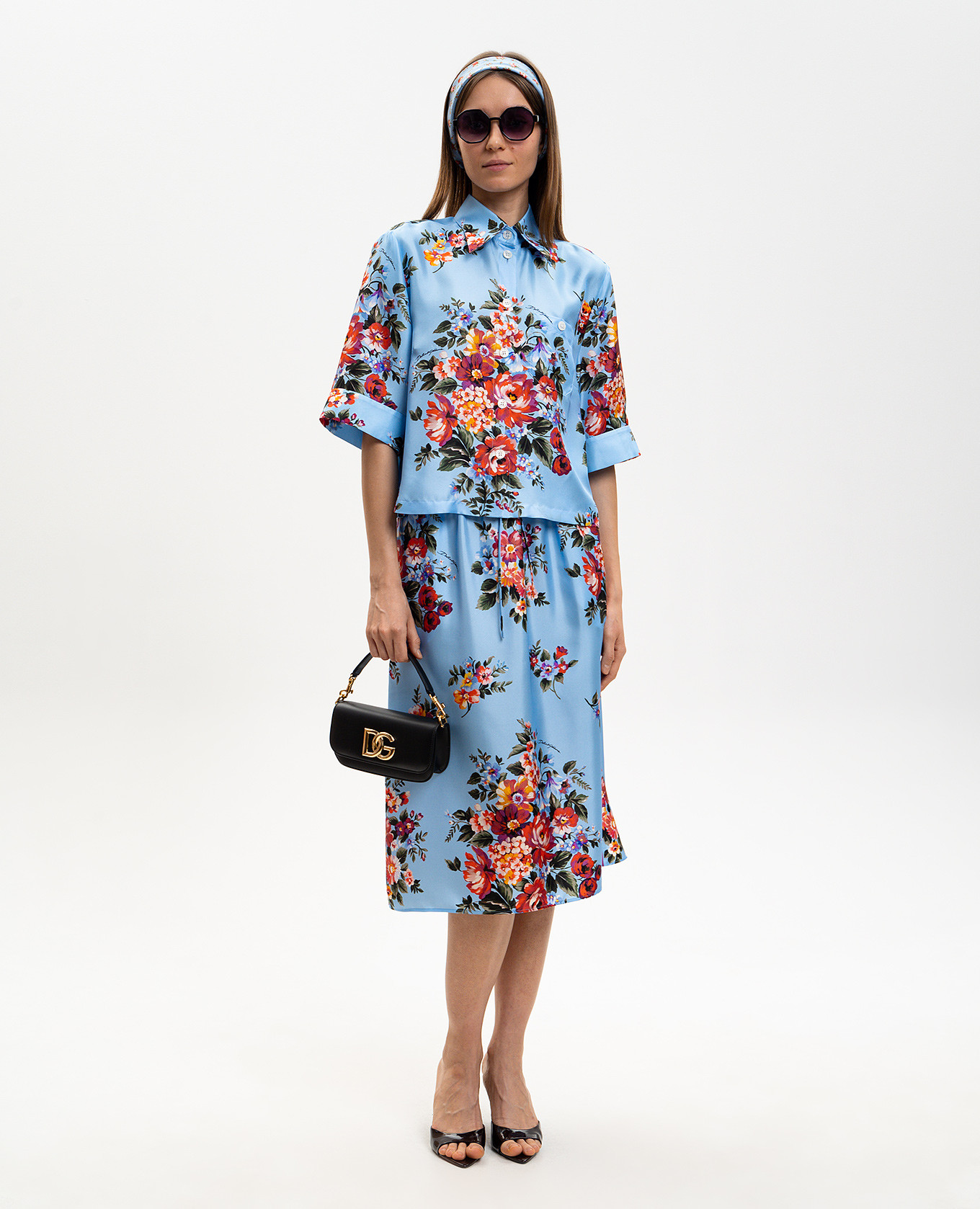 Blue silk blouse with floral print Dolce&Gabbana 2