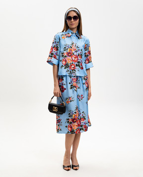 Dolce&Gabbana Blue silk blouse with floral print F5T50TIS11I