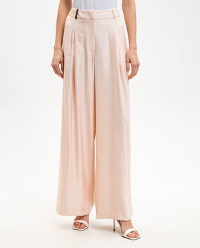 Peserico Pink linen pants with branded patch P0413801921